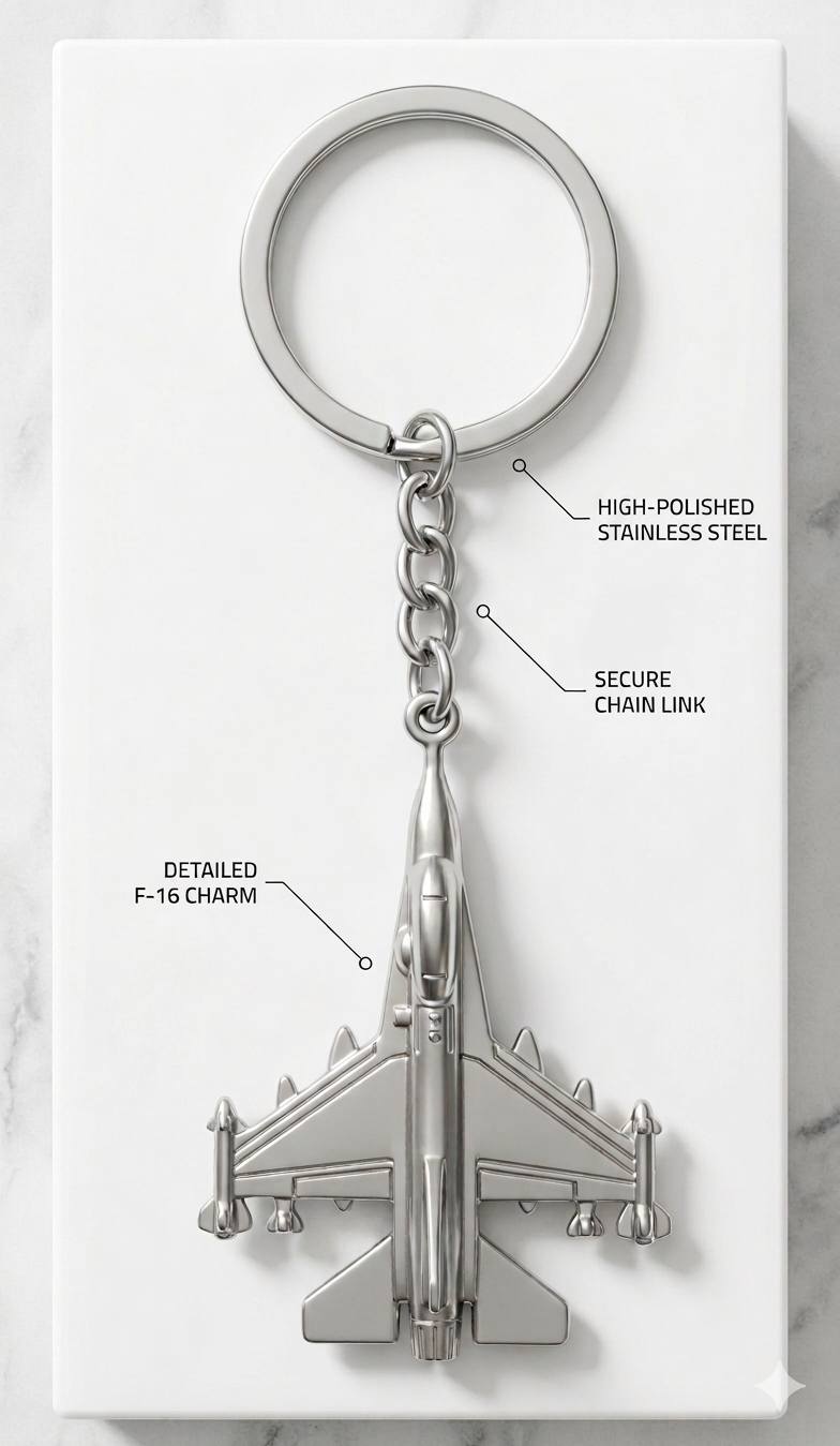 Metal F-16 Falcon Inspired Fighter Jet Keychain – Silver Aviation Accessory