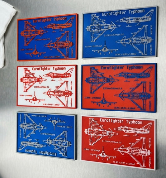 Eurofighter Typhoon Desktop Plaque – 3D Printed Aviation Blueprint Art